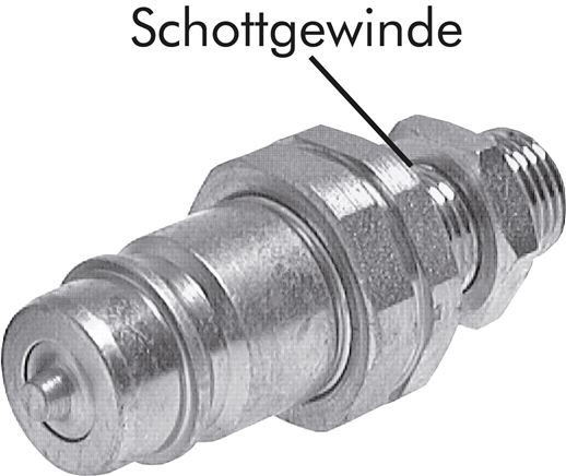 Exemplarische Darstellung: Schott-Steck-Kupplung mit Rohranschluss ISO 8434-1 (DIN 2353), Stecker, Stahl verzinkt